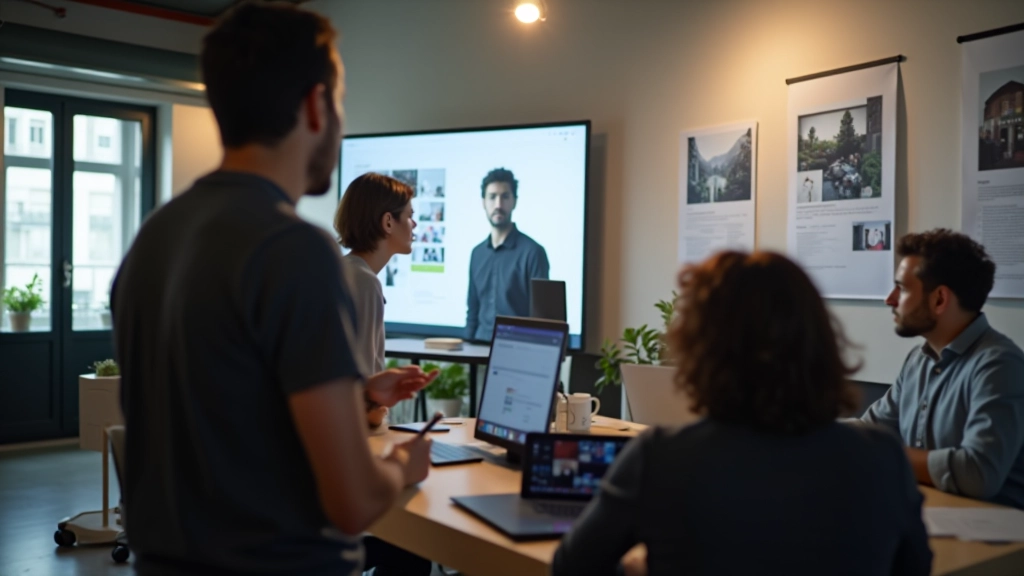 Equipe criativa colaborando em projeto de motion design