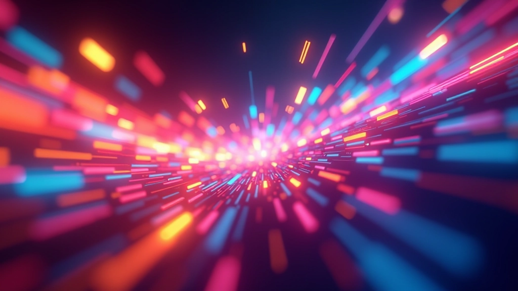 Composição de elementos animados coloridos em movimento com tipografia e formas geométricas vibrantes