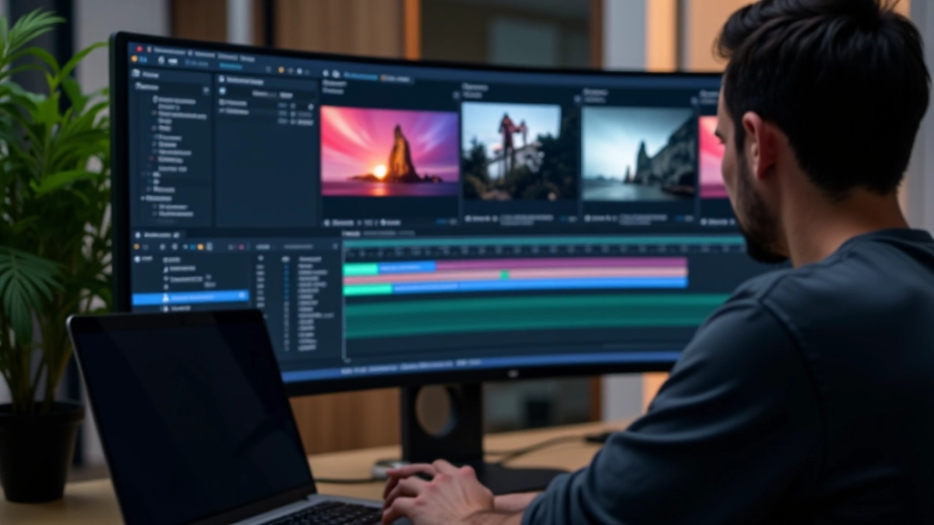 Timeline de edição de vídeo no Adobe Premiere mostrando clips organizados e transições marcadas